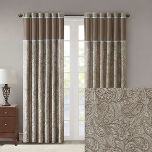 English Elm Jacquard Aubrey Window Curtain Pair 50x95" OEKO-TEX Paisley Jacquard Blue Taupe Platinum Faux Silk Panels B03598269