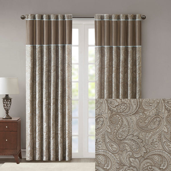 English Elm Jacquard Aubrey Window Curtain Pair 50x95" OEKO-TEX Paisley Jacquard Blue Taupe Platinum Faux Silk Panels B03598269