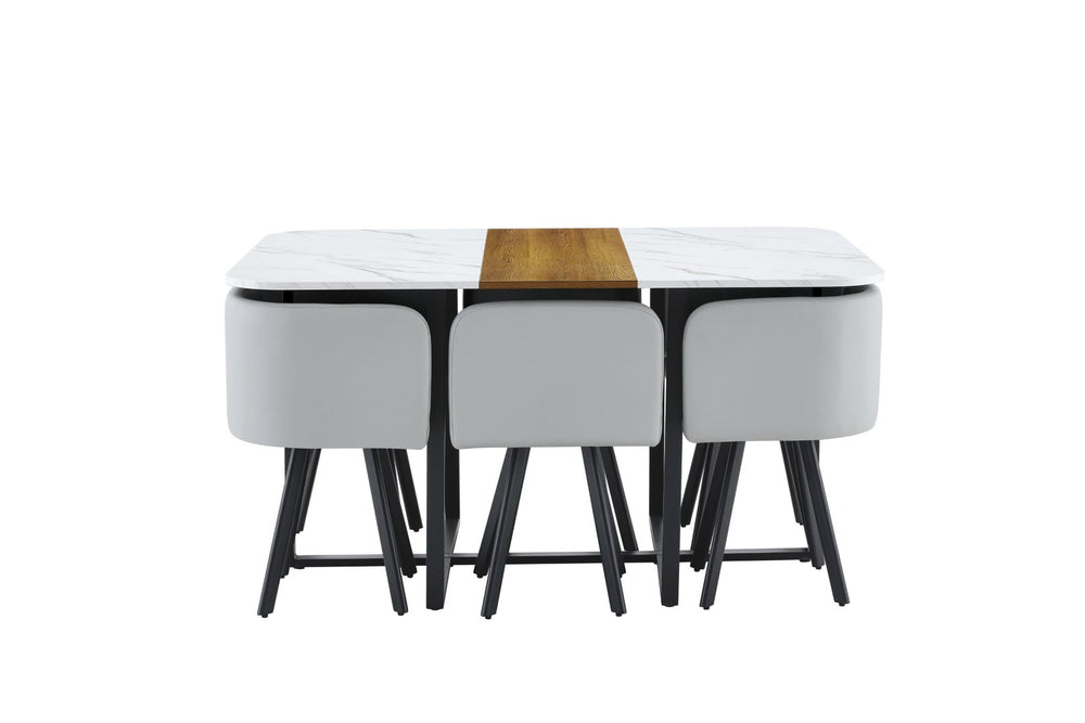 English Elm 7-piece Melamine Dining Set with Pu Cushioned Chairs and Iron Frame for Small Spaces W3875S00023