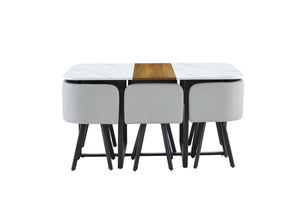 English Elm 7-piece Melamine Dining Set with Pu Cushioned Chairs and Iron Frame for Small Spaces W3875S00023