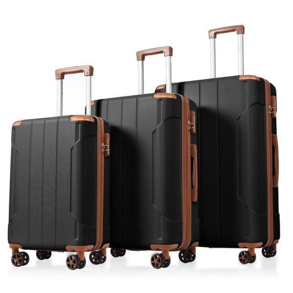 English Elm Luggage Set 3 Piece Abs Hard Shell Expandable Suitcase with Tsa Lock Spinner Wheels Black Brown N730P296584A