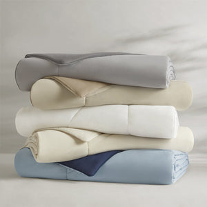 English Elm 1-piece Reversible Tencel Fill Comforter with Sculptural Weave for Full Queen Beds Blue B035P408281