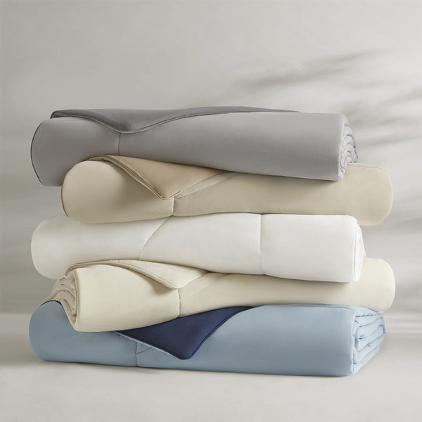 English Elm 1-piece Reversible Tencel Fill Comforter with Sculptural Weave for Full Queen Beds Blue B035P408281