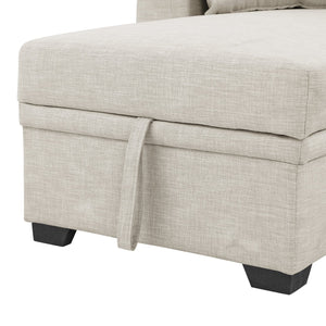 English Elm Modular Sleeper Sectional with Hidden Storage, Tufted Cushions and Convertible L-Shape for Small Spaces Beige B343S00028