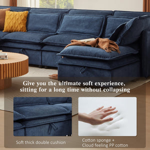 English Elm U_Style Large U-Shaped Modular 6-Seater Sofa with Storage, Convertible Sofa Bed, Removable Covers, Modern Comfort and Durable Frame Dark Blue WY000447AAC