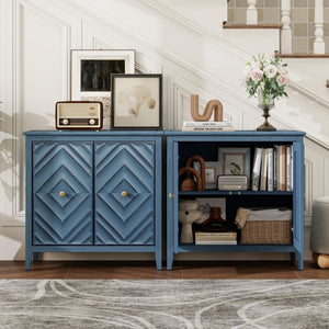 English Elm Geometric Diamond Embossed Sideboard Cabinet Matte Vintage Mdf Entryway Storage Blue W688P364739