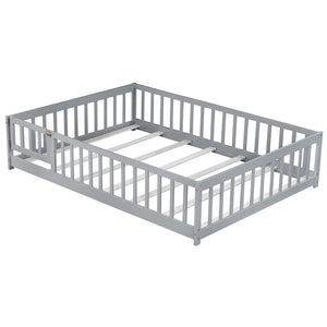 English Elm Twin Solid Rubberwood Floor Bed with Full Perimeter Safety Rails for Toddler Rooms Grey W504P296784