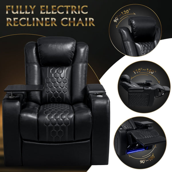 English Elm 37.8"power Recliner Nappa Leather Home Theater Seat with Rgb Lighting and Memory Foam D1048117455