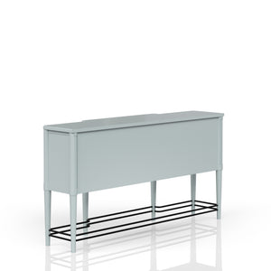 English Elm Breakfront Ocean Finish Sideboard - Light Blue Solid Wood & MDF, Power Ready, Metal Accents, 4 Cabinets B2699P224825