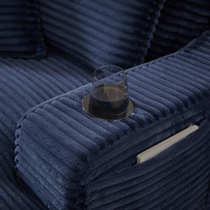 English Elm 47.24 Plush modern compression sofa with S-curve arms, cup holders, cotton lumbar pillow and deep seat comfort Blue W3396P373318