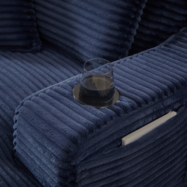 English Elm 47.24 Plush modern compression sofa with S-curve arms, cup holders, cotton lumbar pillow and deep seat comfort Blue W3396P373318