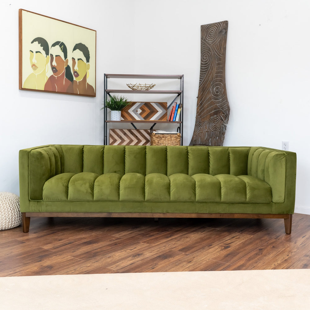 English Elm Ashcroft Furniture - Melissa Mid-Century Velvet Sofa with Solid Wood Frame, High-Density Foam, Stain-Resistant Pet-Friendly Elegance Dark Green,Green B183P232123