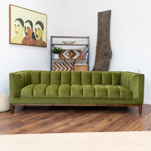 English Elm Ashcroft Furniture - Melissa Mid-Century Velvet Sofa with Solid Wood Frame, High-Density Foam, Stain-Resistant Pet-Friendly Elegance Dark Green,Green B183P232123