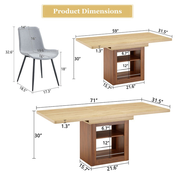 English Elm Scalable Extendable Dining Set Four Chairs Linen Upholstered Walnut Base Modern W1151S04684