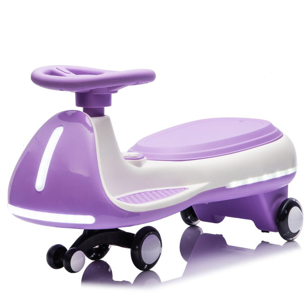 English Elm 12v Kids Ride on Wiggle Car with Dual Motors Led Wheels Bluetooth and Triangular Frame Purple W1578P390193