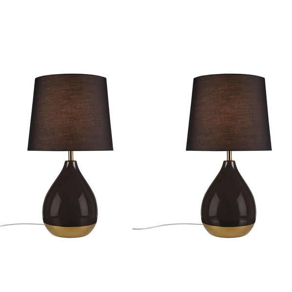 English Elm 2-Tone Ceramic Table Lamp Set of 2 with Elegant Silvery Accents, Modern White Ceramic Bases, 21.5"H Black+Gold 19.1 L x 15.35 W x 15.35 H B035P264516