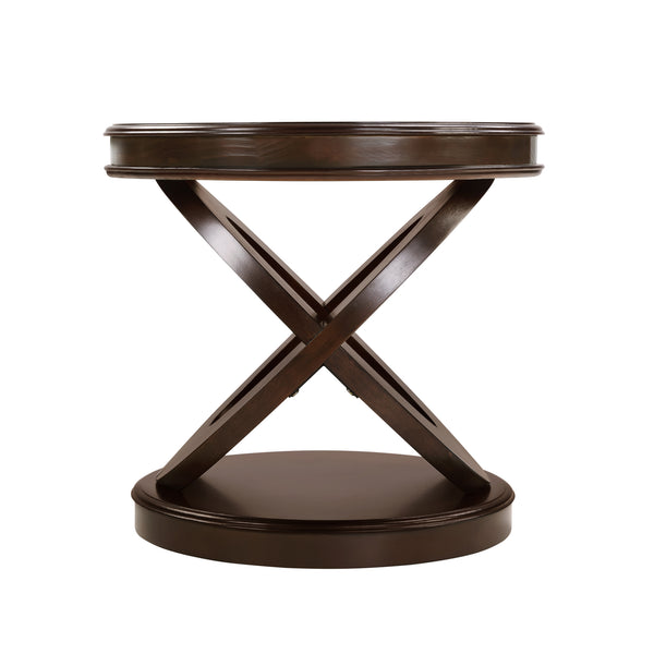 English Elm Retro Round End Table with Thick 2.6" Wood-Veneer Top and Sturdy X-Shape Base, Waterproof Finish Espresso W1202P289360
