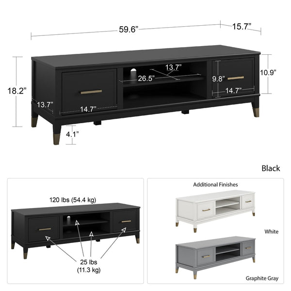 English Elm Westerleigh Low Profile Tv Stand with Gold Hardware for Living Room Decor B2733P444619