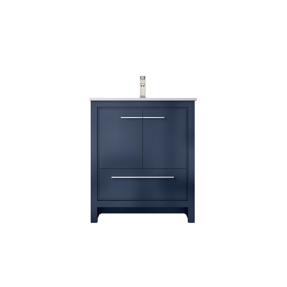 English Elm Navy Blue Bath Vanity With White Quartz Top & Brushed Nickel Faucet - Stylish Storage Solution! B2731P259291