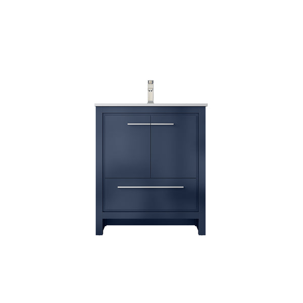 English Elm Navy Blue Bath Vanity With White Quartz Top & Brushed Nickel Faucet - Stylish Storage Solution! B2731P259291