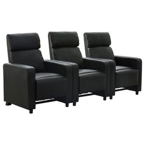 English Elm Warren Black 3-Seater Reclining Home Theater Sofa with Faux Leather, Pocket Coils & Plush Foam Support B062S00954