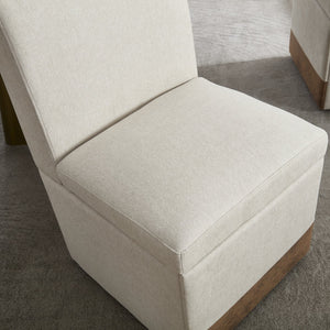 English Elm COOLMORE Swivel Rolling Dining Chair with Hidden Storage, Linen Upholstered 4-Wheel Multiuse Seat Beige W1539P277679