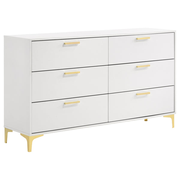 English Elm Karena White Rectangular 6-Drawer Dresser with Gold Legs and Hardware, Mid-Century Modern Storage Elegance B062P358223