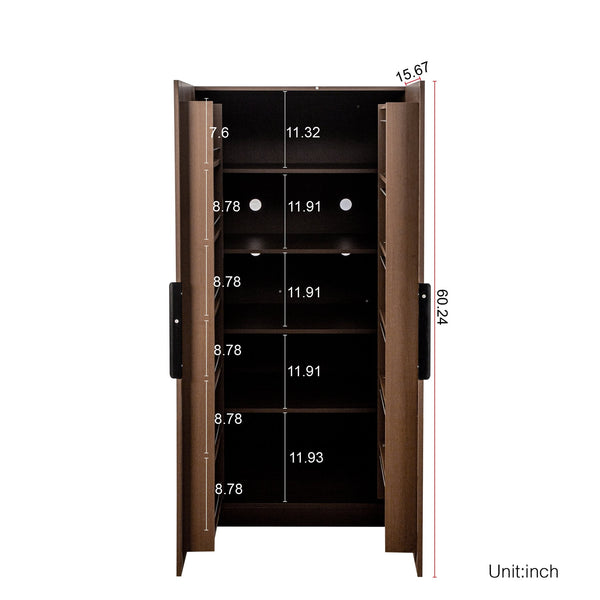 English Elm 62.99In Kitchen Pantry Cabinet - Stylish Walnut Storage Sideboard With Doors & Adjustable Shelves W331S00188