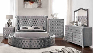 English Elm 1pc Glam Wingback Storage Bed Velvet Tufted Headboard with Usb Eastern King Gray B2741S00818