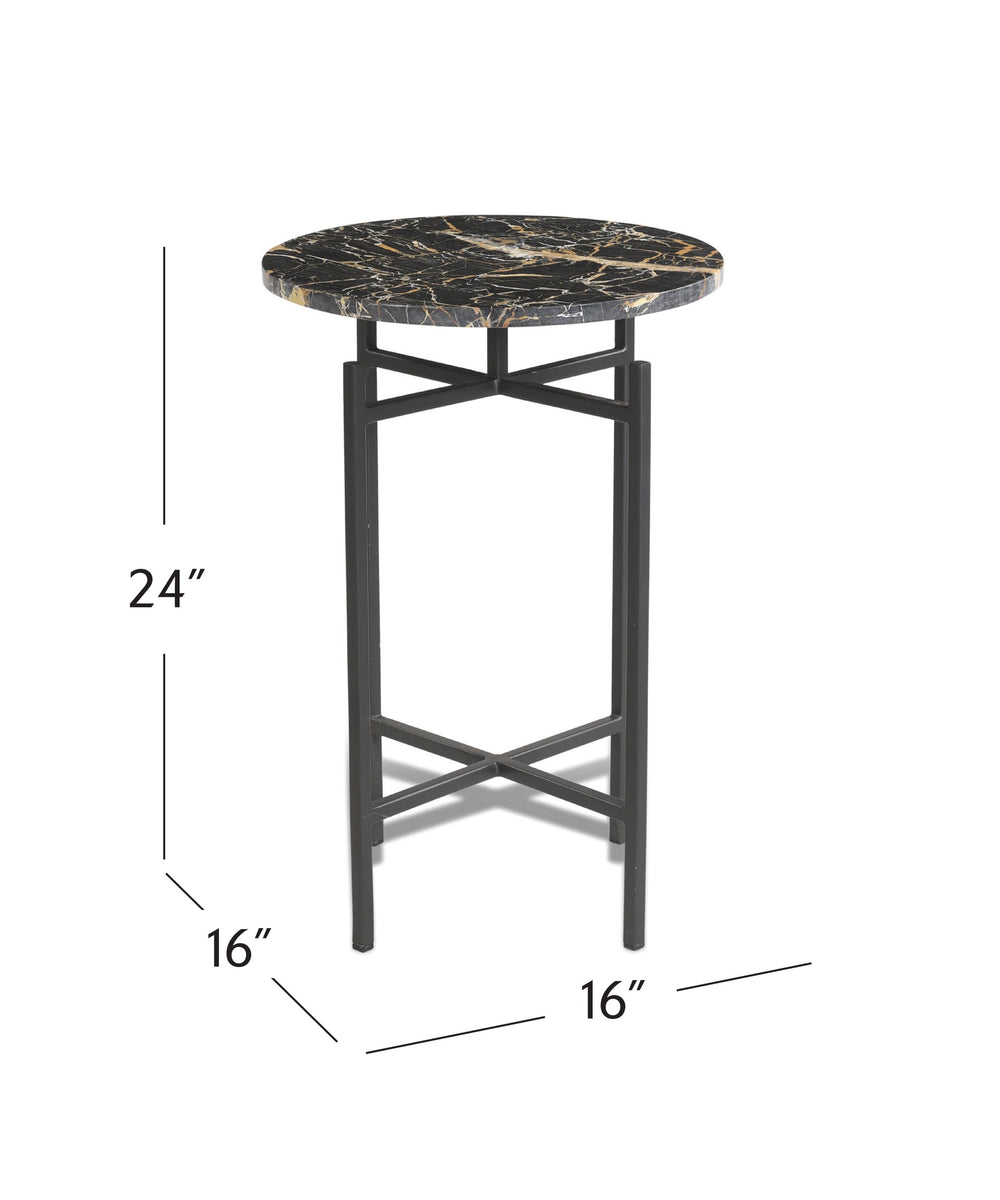 Basset Mirror Wren Accent Table - Elegant Italian Black Marble Top On Sturdy Matte Black Iron Base For Modern Homes Black Metal,Marble 5600-lr-223