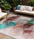 Homeroots 10' X 14' Burgundy Abstract Washable Non Skid Indoor Outdoor Area Rug Burgundy Polyester 560000