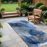 Homeroots 8' Runner Ivory Blue And Gray Abstract Washable Non Skid Indoor Outdoor Runner Rug Navy Polyester 560002