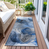 Homeroots 8' Runner Ivory Blue And Gray Abstract Washable Non Skid Indoor Outdoor Runner Rug Navy Polyester 560002