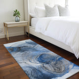 Homeroots 8' Runner Ivory Blue And Gray Abstract Washable Non Skid Indoor Outdoor Runner Rug Navy Polyester 560002