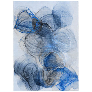 Homeroots 3' X 5' Ivory Blue And Gray Abstract Washable Non Skid Indoor Outdoor Area Rug Navy Polyester 560004