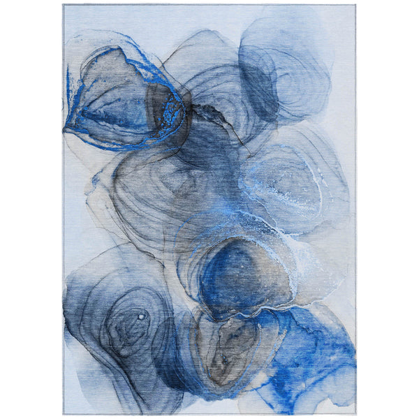 Homeroots 3' X 5' Ivory Blue And Gray Abstract Washable Non Skid Indoor Outdoor Area Rug Navy Polyester 560004