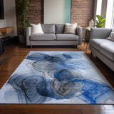 Homeroots 3' X 5' Ivory Blue And Gray Abstract Washable Non Skid Indoor Outdoor Area Rug Navy Polyester 560004