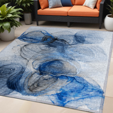 Homeroots 5' X 8' Ivory Blue And Gray Abstract Washable Non Skid Indoor Outdoor Area Rug Navy Polyester 560005