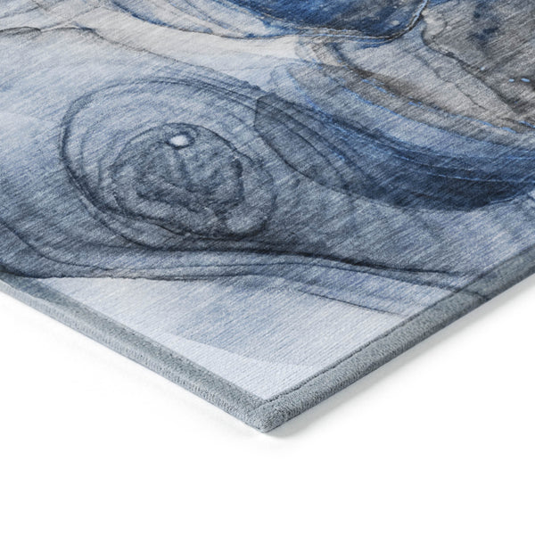 Homeroots 5' X 8' Ivory Blue And Gray Abstract Washable Non Skid Indoor Outdoor Area Rug Navy Polyester 560005