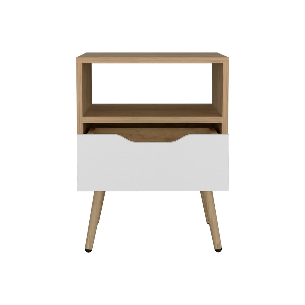 English Elm Nightstand, Compact Engineered Wood Design with Drawer and Open Shelf, Modern Eco-Friendly Finish Natural Wood 20.87 L x 15.75 W x 6.69 H B097P296859