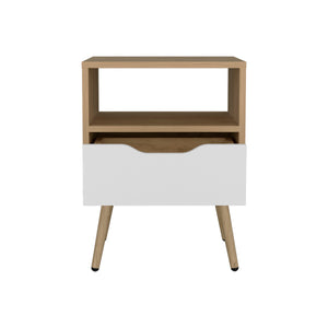 English Elm Nightstand, Compact Engineered Wood Design with Drawer and Open Shelf, Modern Eco-Friendly Finish Natural Wood 20.87 L x 15.75 W x 6.69 H B097P296859