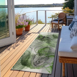 Homeroots 8' Runner Olive Green Abstract Washable Non Skid Indoor Outdoor Runner Rug Olive Polyester 560011