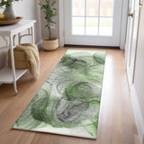 Homeroots 8' Runner Olive Green Abstract Washable Non Skid Indoor Outdoor Runner Rug Olive Polyester 560011