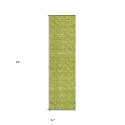Homeroots 8' Runner Moss Green Geometric Washable Non-skid Rug For Indoor And Outdoor Elegance And Style Aloe Polyester 560029