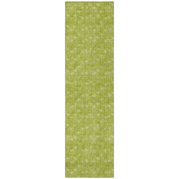 Homeroots 8' Runner Moss Green Geometric Washable Non-skid Rug For Indoor And Outdoor Elegance And Style Aloe Polyester 560029