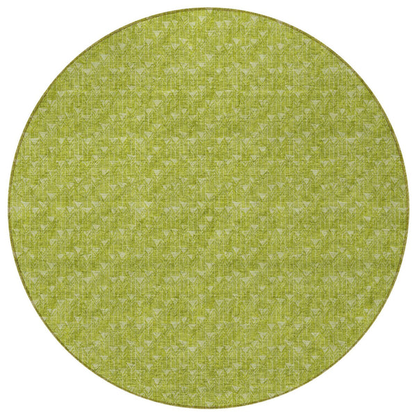 Homeroots 8' Runner Moss Green Geometric Washable Non-skid Rug For Indoor And Outdoor Elegance And Style 8' Round Polyester 560033