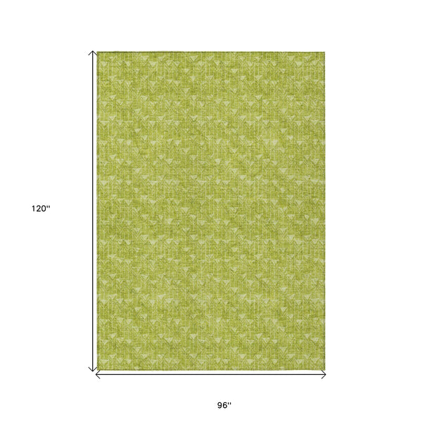 Homeroots 8' X 10' Moss Green Geometric Washable Non Skid Indoor Outdoor Area Rug Aloe Polyester 560034