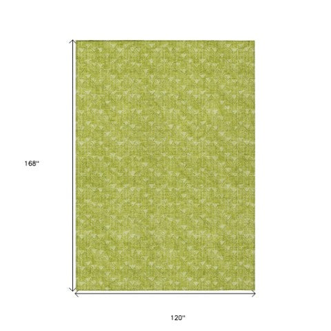 Homeroots 8' Runner Moss Green Geometric Washable Non-skid Rug For Indoor And Outdoor Elegance And Style 10' X 14' Polyester 560036