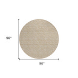 Homeroots 8' Round Tan Round Geometric Washable Non Skid Indoor Outdoor Area Rug Beige Polyester 560042