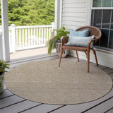 Homeroots 8' Round Tan Round Geometric Washable Non Skid Indoor Outdoor Area Rug Beige Polyester 560042